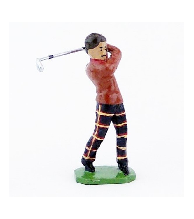 Golfeur, pull marron, en fin de swing - Golfeurs (S.E.A)