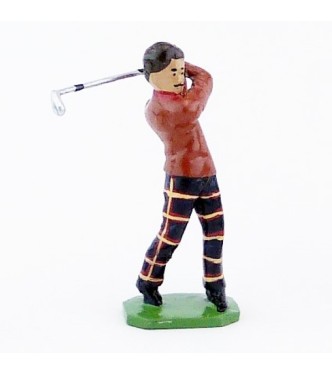 Golfeur, pull marron, en fin de swing - Golfeurs (S.E.A)
