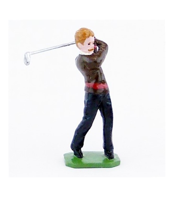 Golfeur, pull marron, en fin de swing - Golfeurs (S.E.A)