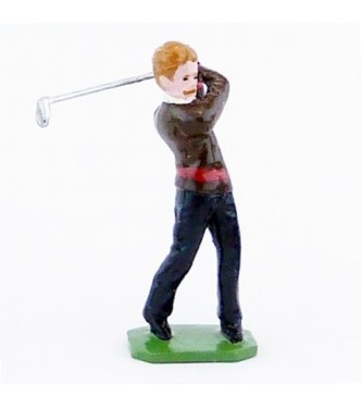 Golfeur, pull marron, en fin de swing - Golfeurs (S.E.A)