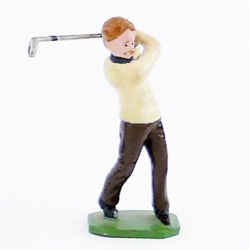 Golfeur, pull beige, en fin de swing - Golfeurs (S.E.A)