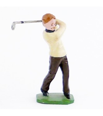 Golfeur, pull beige, en fin de swing - Golfeurs (S.E.A)