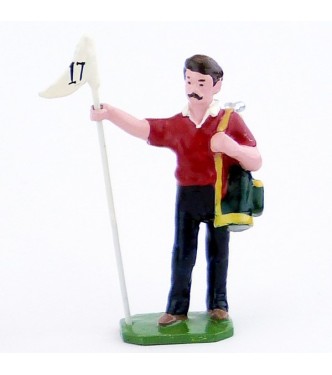 Caddy (ou Caddie), pull rouge, avec drapeau - Golfeurs (S.E.A)