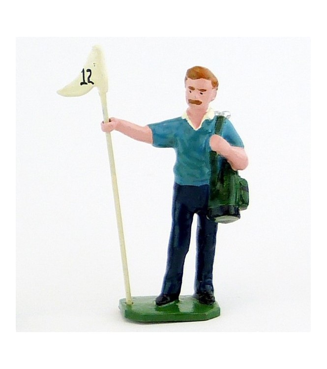 Caddy (ou Caddie) blond, pull bleu, avec drapeau - Golfeurs (S.E.A)