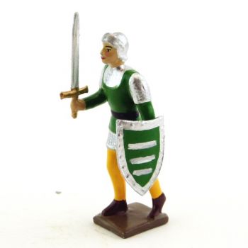 archer avec épée et bouclier, tunique verte sur cotte argent
