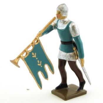 trompette des archers, casque et cotte argent, tunique bleue