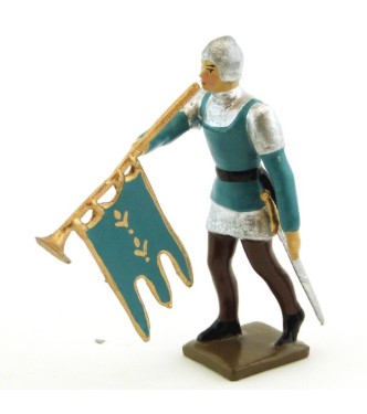trompette des archers, casque et cotte argent, tunique bleue