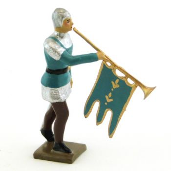 trompette des archers, casque et cotte argent, tunique bleue