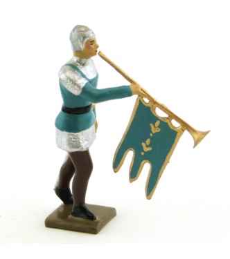 trompette des archers, casque et cotte argent, tunique bleue