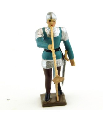 trompette des archers, casque et cotte argent, tunique bleue