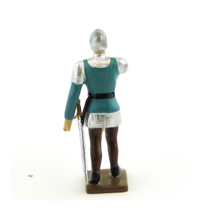 trompette des archers, casque et cotte argent, tunique bleue