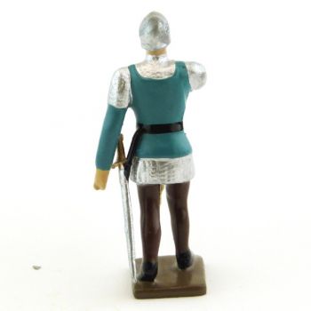 trompette des archers, casque et cotte argent, tunique bleue