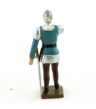 trompette des archers, casque et cotte argent, tunique bleue