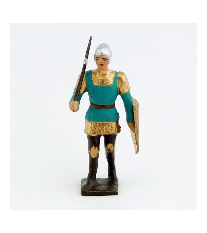 archer avec hache, tunique vert italien et bouclier rouge et or