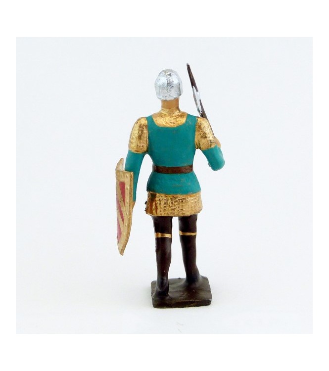 archer avec hache, tunique vert italien et bouclier rouge et or