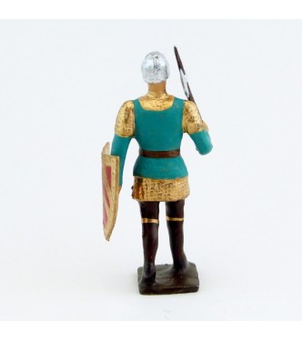 archer avec hache, tunique vert italien et bouclier rouge et or