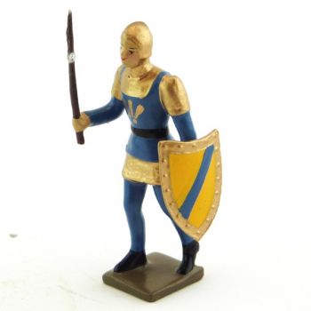 archer avec hache, tunique bleue sur cotte or, bouclier jaune et bleu