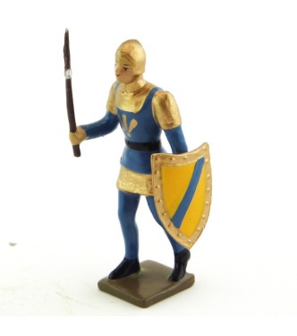 archer avec hache, tunique bleue sur cotte or, bouclier jaune et bleu