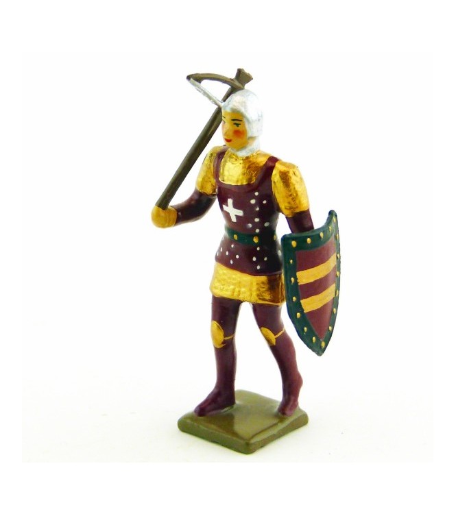 archer avec arbalète, tunique et bouclier Bordeaux, cotte or