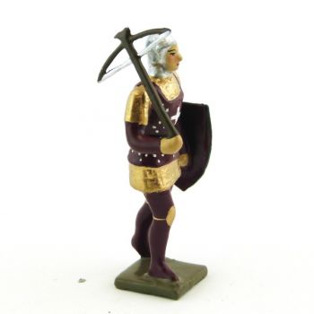 archer avec arbalète, tunique et bouclier Bordeaux, cotte or