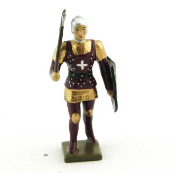 archer avec arbalète, tunique et bouclier Bordeaux, cotte or