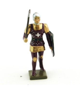 archer avec arbalète, tunique et bouclier Bordeaux, cotte or