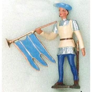 trompette des archers, chapeau bleu, tunique crème sur cotte argent (8043A-002)