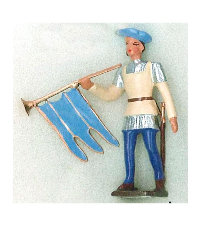 trompette des archers, chapeau bleu, tunique crème sur cotte argent (8043A-002)