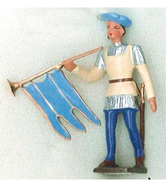 trompette des archers, chapeau bleu, tunique crème sur cotte argent (8043A-002)
