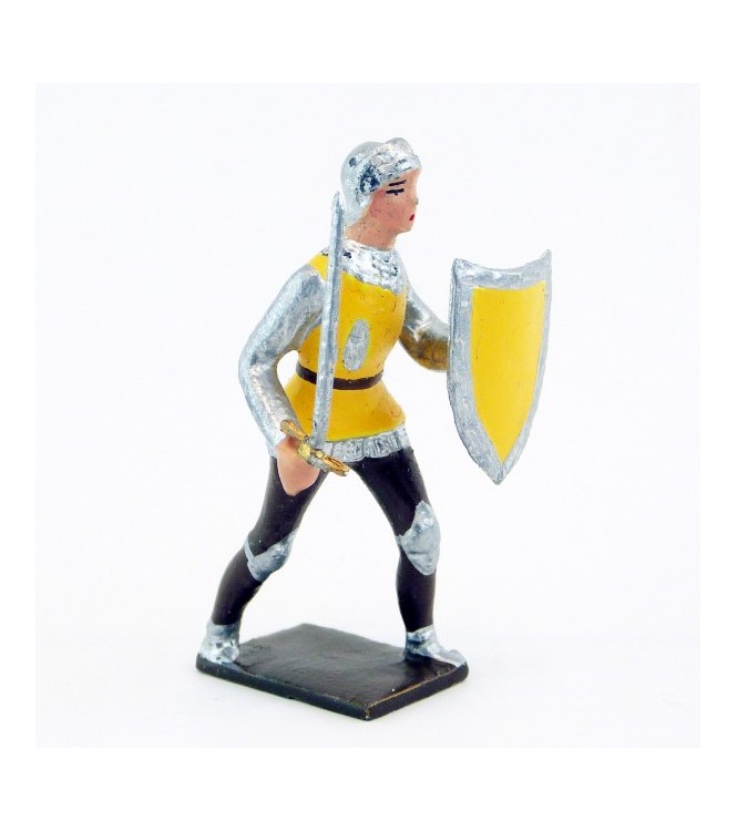 archer avec épée et bouclier, tunique jaune