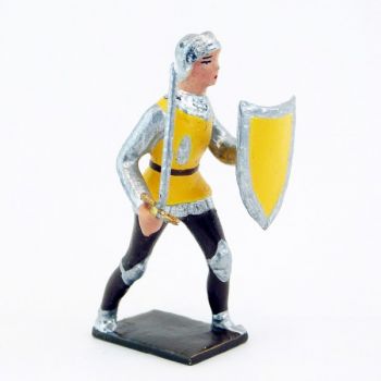 archer avec épée et bouclier, tunique jaune