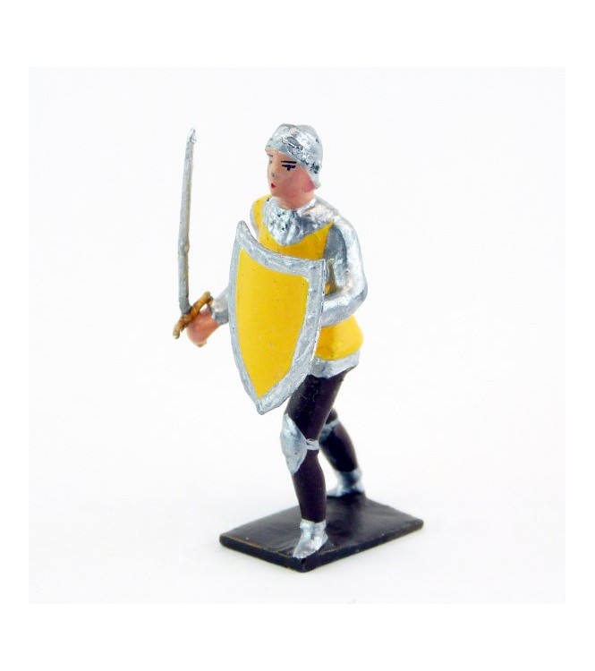archer avec épée et bouclier, tunique jaune
