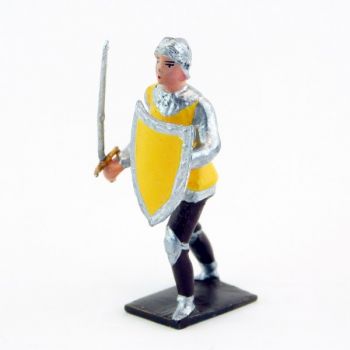 archer avec épée et bouclier, tunique jaune