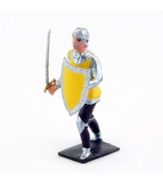 archer avec épée et bouclier, tunique jaune