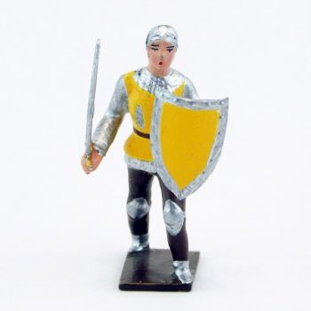 archer avec épée et bouclier, tunique jaune