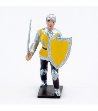 archer avec épée et bouclier, tunique jaune