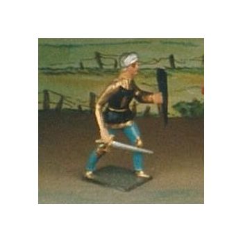 archer avec épée et bouclier, tunique bleu foncé sur cotte or (8043-001)