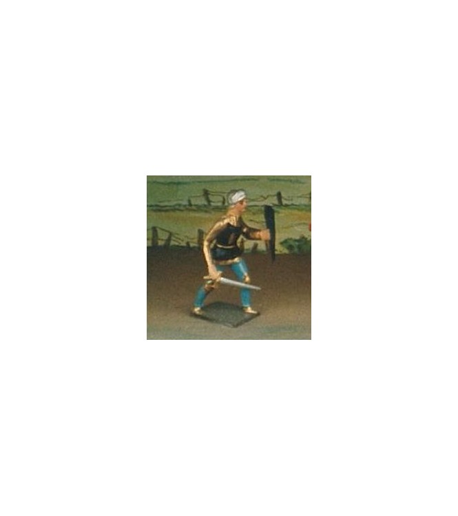 archer avec épée et bouclier, tunique bleu foncé sur cotte or (8043-001)