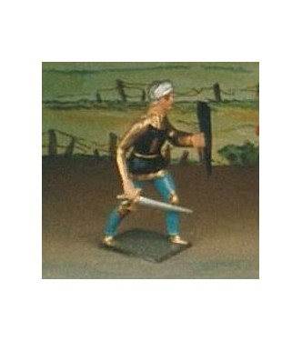 archer avec épée et bouclier, tunique bleu foncé sur cotte or (8043-001)