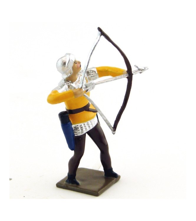 archer tirant à l'arc, tunique jaune sur cotte or