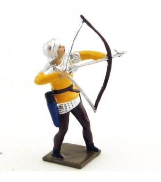 archer tirant à l'arc, tunique jaune sur cotte or