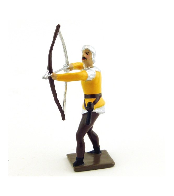 archer tirant à l'arc, tunique jaune sur cotte or