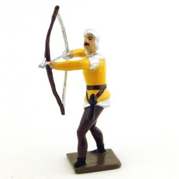 archer tirant à l'arc, tunique jaune sur cotte or