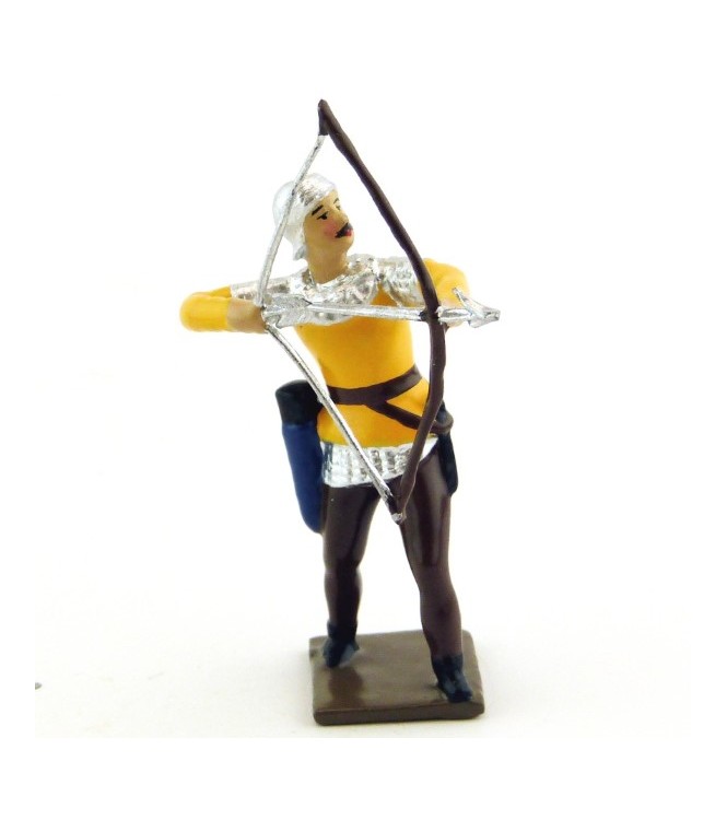 archer tirant à l'arc, tunique jaune sur cotte or