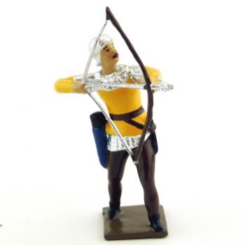 archer tirant à l'arc, tunique jaune sur cotte or