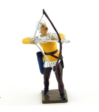 archer tirant à l'arc, tunique jaune sur cotte or