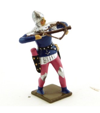 archer tirant à l'arbalète, tunique bleue sur cotte argent