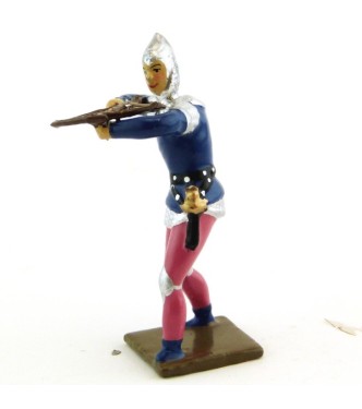archer tirant à l'arbalète, tunique bleue sur cotte argent