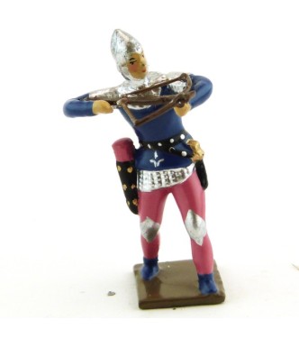 archer tirant à l'arbalète, tunique bleue sur cotte argent