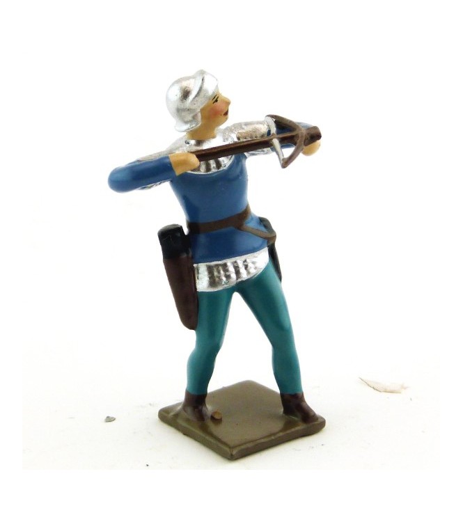 archer tirant à l'arbalète, tunique bleue sur cotte argent